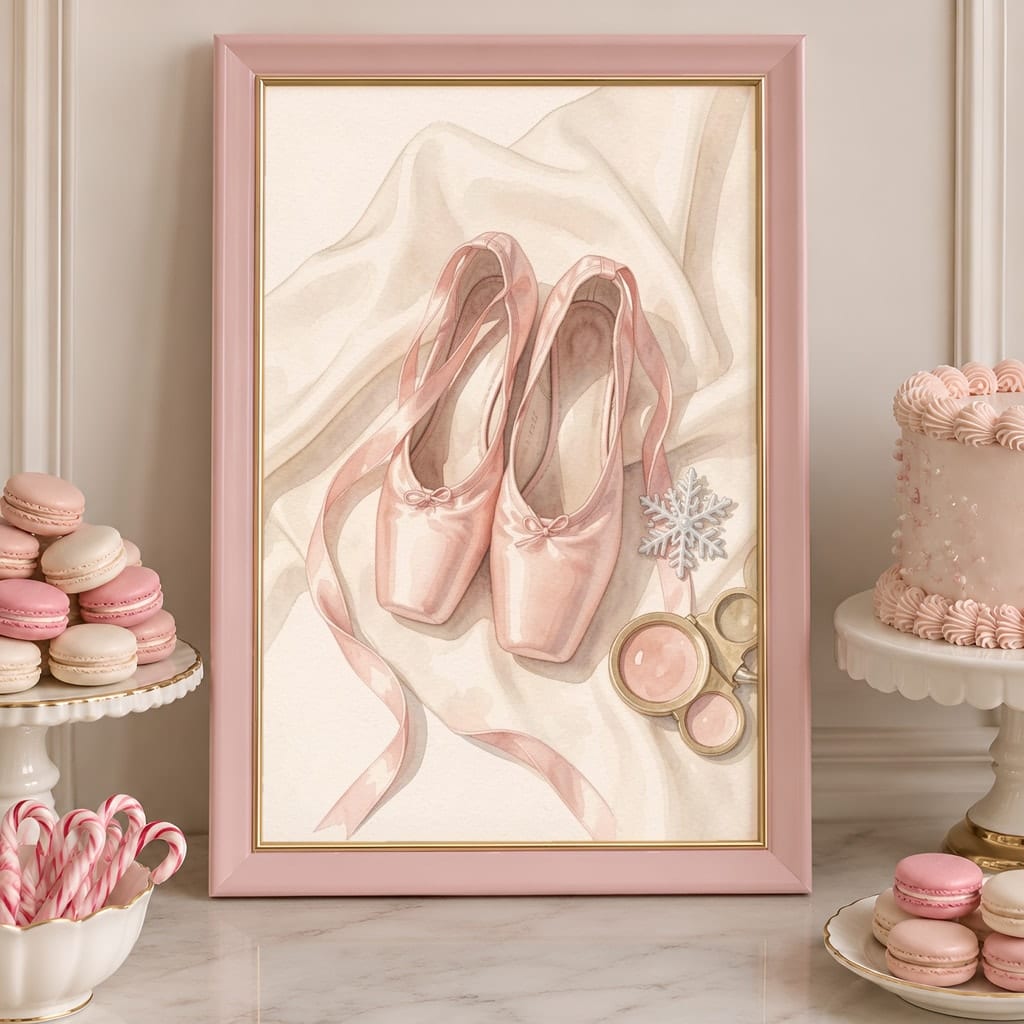 Pink Christmas Frame Mockup — Nutcracker Ballet Pastel Holiday Wall Art PSD Templates (40 Scenes): mockup scene 26 of 40