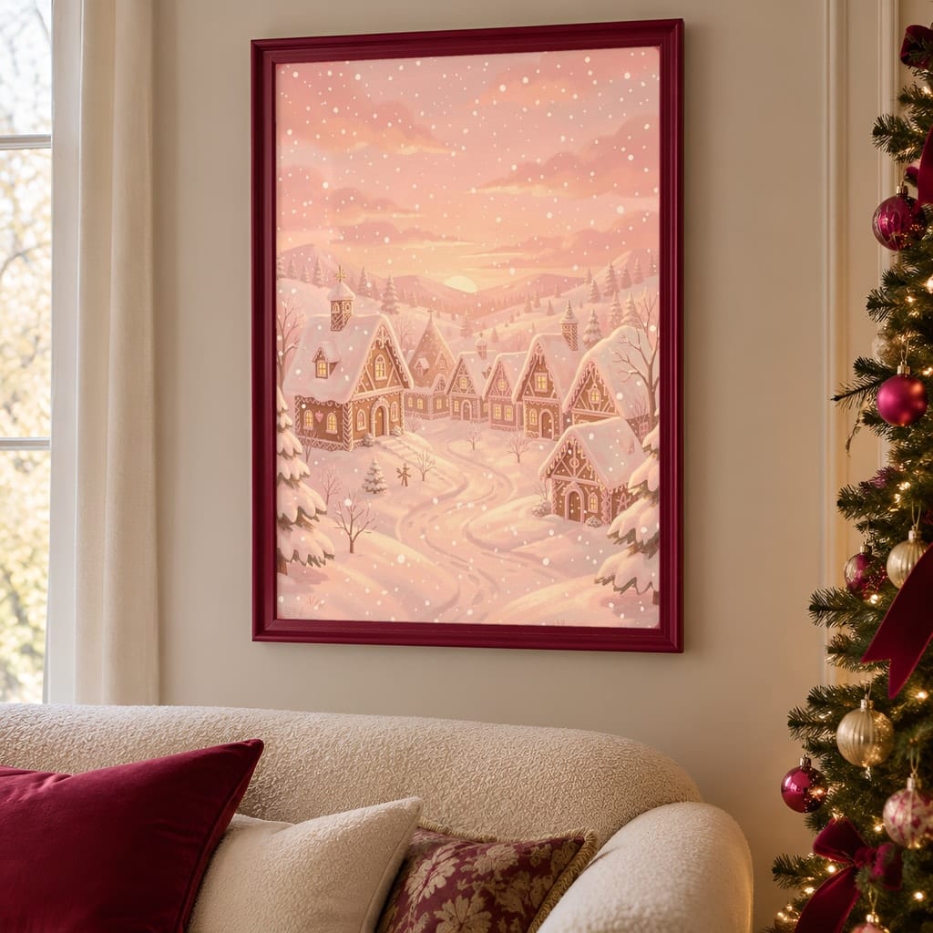 Pink Christmas Frame Mockup — Nutcracker Ballet Pastel Holiday Wall Art PSD Templates (40 Scenes): mockup scene 27 of 40