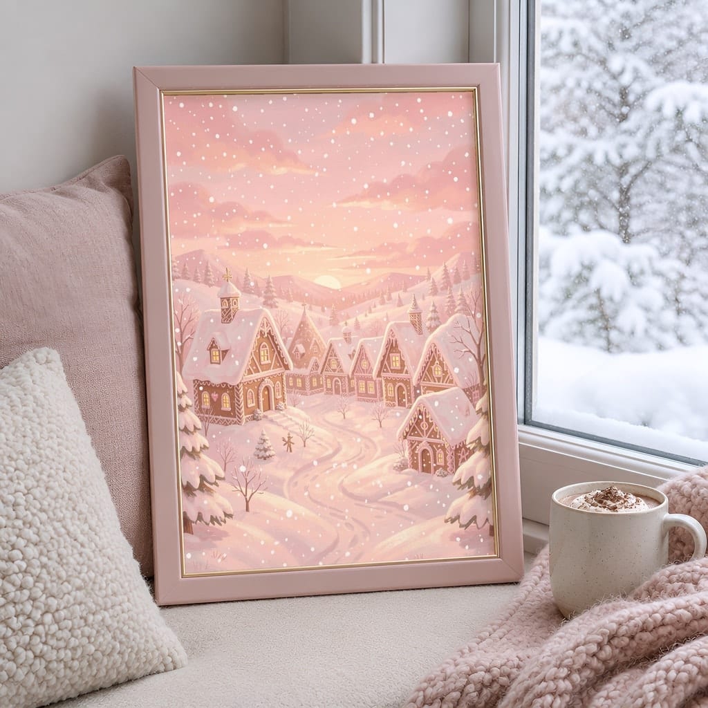 Pink Christmas Frame Mockup — Nutcracker Ballet Pastel Holiday Wall Art PSD Templates (40 Scenes): mockup scene 28 of 40