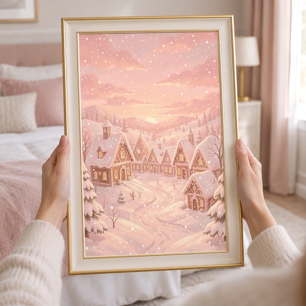 Pink Christmas Frame Mockup — Nutcracker Ballet Pastel Holiday Wall Art PSD Templates (40 Scenes): mockup scene 29 of 40