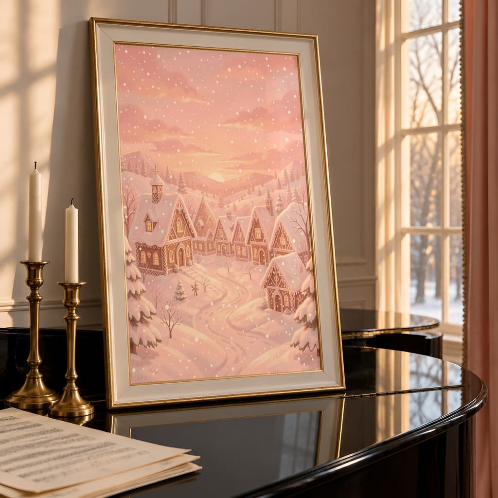 Pink Christmas Frame Mockup — Nutcracker Ballet Pastel Holiday Wall Art PSD Templates (40 Scenes): mockup scene 3 of 40