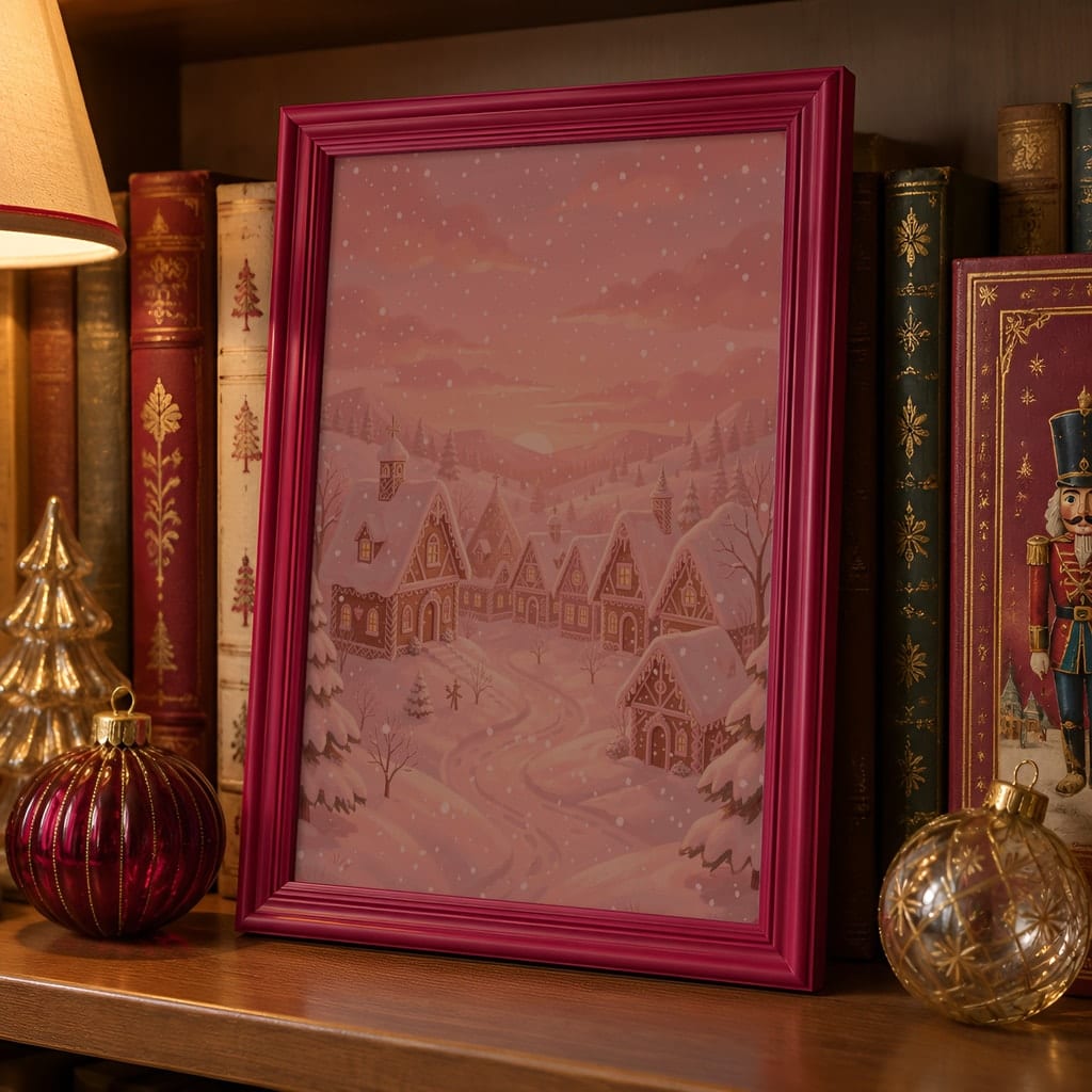 Pink Christmas Frame Mockup — Nutcracker Ballet Pastel Holiday Wall Art PSD Templates (40 Scenes): mockup scene 34 of 40