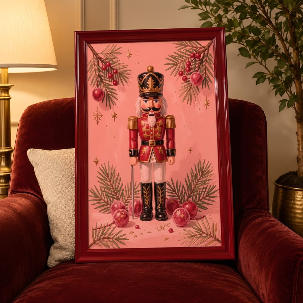Pink Christmas Frame Mockup — Nutcracker Ballet Pastel Holiday Wall Art PSD Templates (40 Scenes): mockup scene 38 of 40