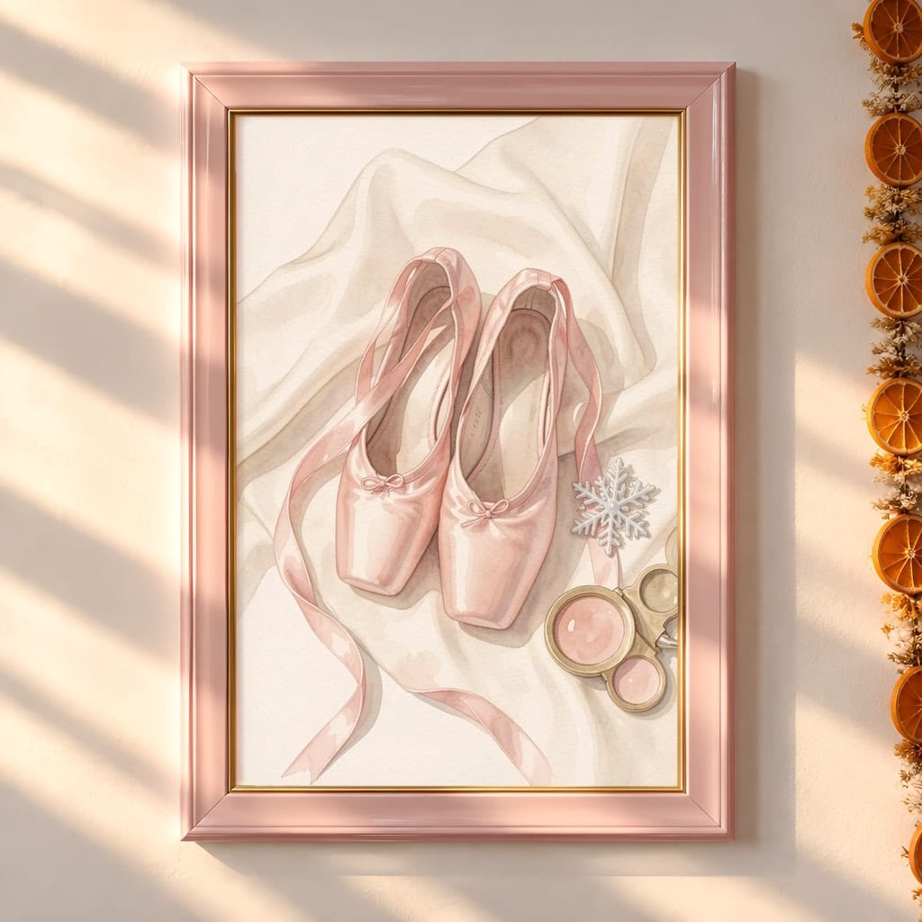 Pink Christmas Frame Mockup — Nutcracker Ballet Pastel Holiday Wall Art PSD Templates (40 Scenes): mockup scene 39 of 40