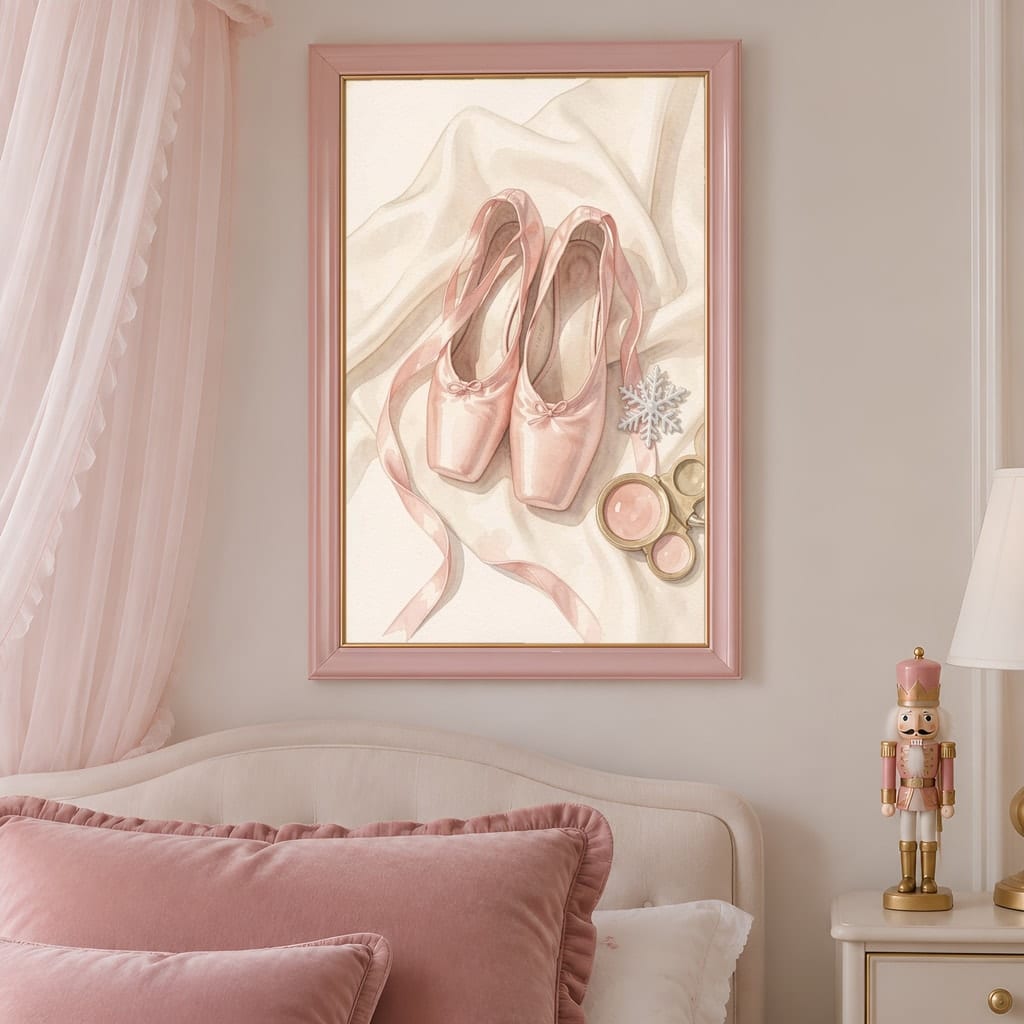 Pink Christmas Frame Mockup — Nutcracker Ballet Pastel Holiday Wall Art PSD Templates (40 Scenes): mockup scene 5 of 40