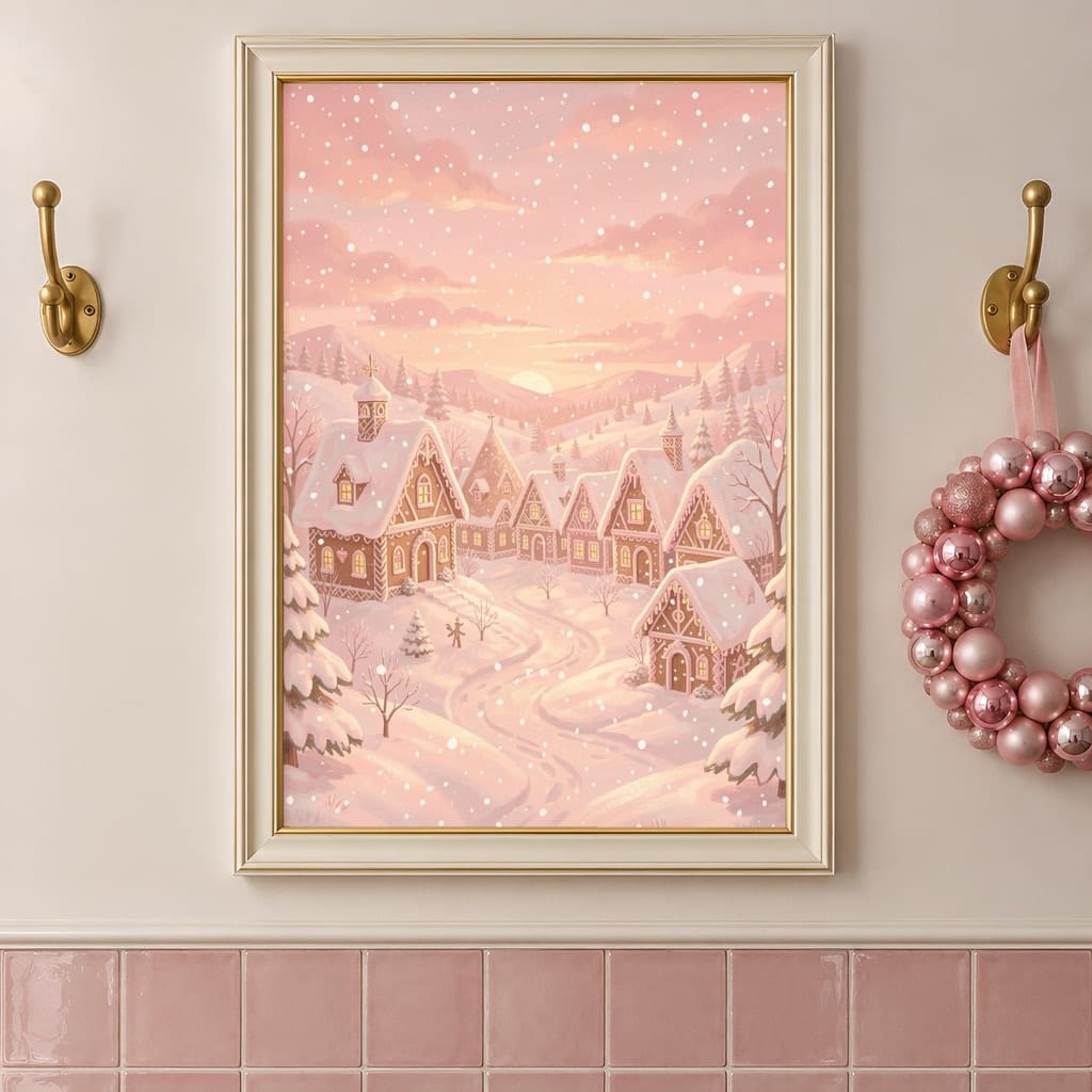 Pink Christmas Frame Mockup — Nutcracker Ballet Pastel Holiday Wall Art PSD Templates (40 Scenes): mockup scene 7 of 40