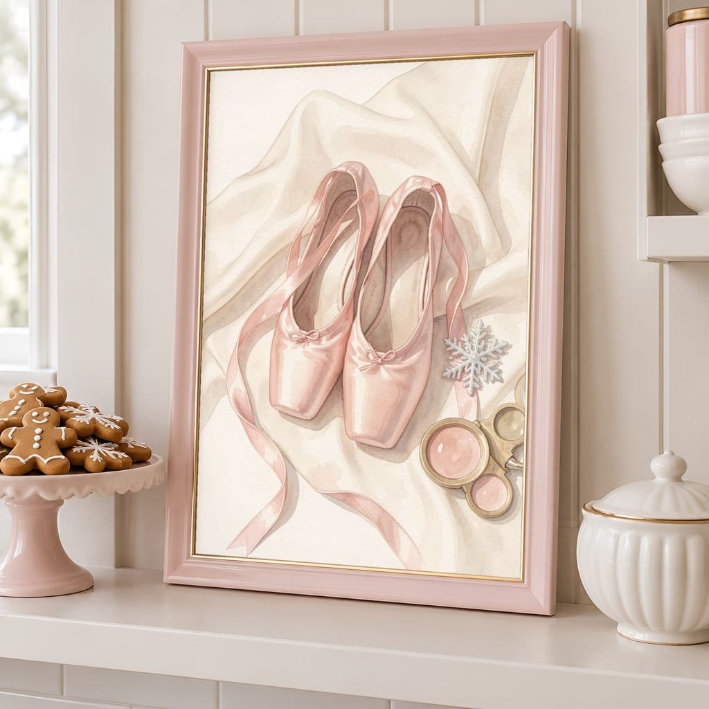 Pink Christmas Frame Mockup — Nutcracker Ballet Pastel Holiday Wall Art PSD Templates (40 Scenes): mockup scene 9 of 40