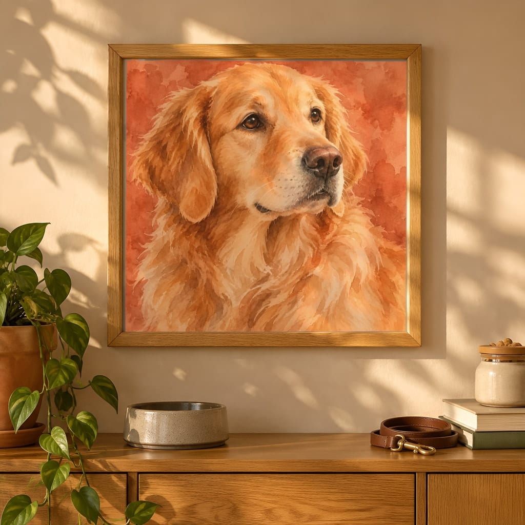 Pet Portrait Frame Mockup Bundle — 40 Square Dog Corner 1:1 Wall Art PSD Mockups — first mockup scene from the pack