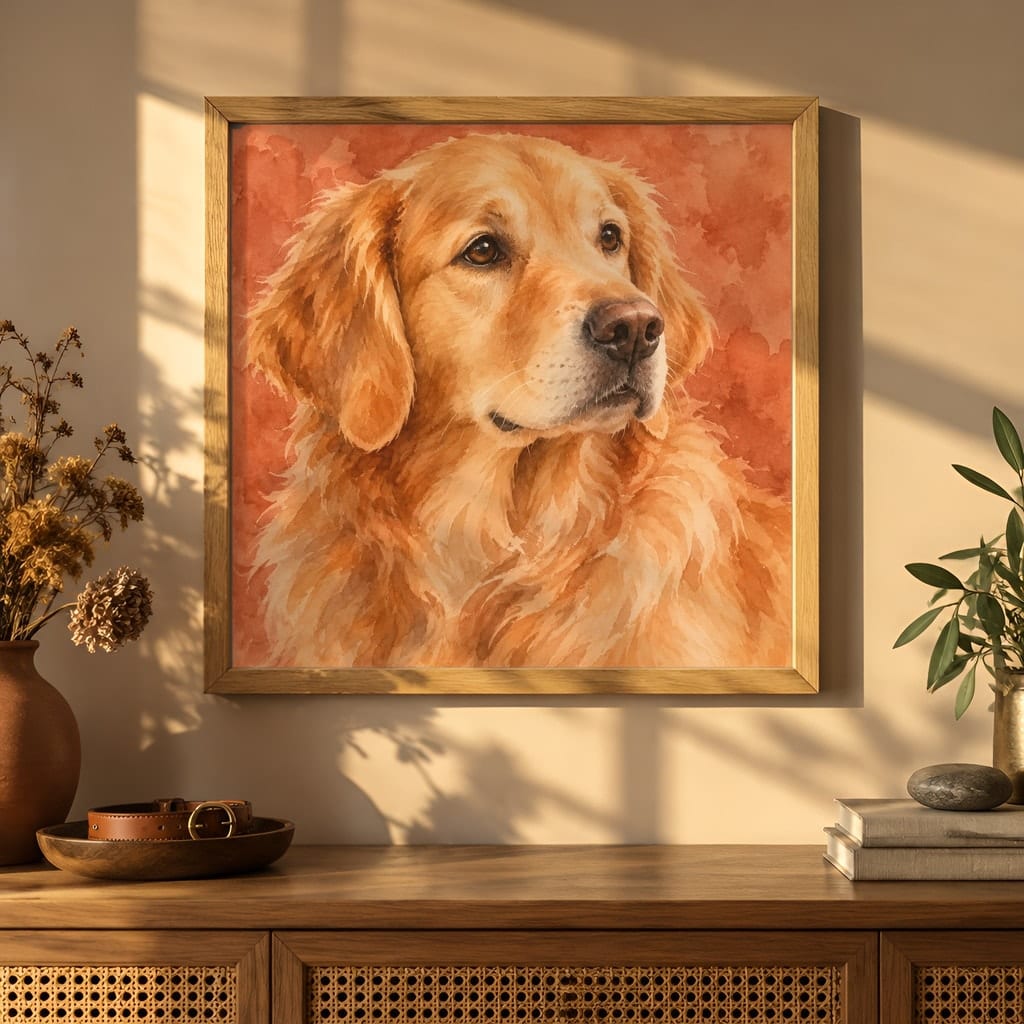 Pet Portrait Frame Mockup Bundle — 40 Square Dog Corner 1:1 Wall Art PSD Mockups: mockup scene 11 of 40