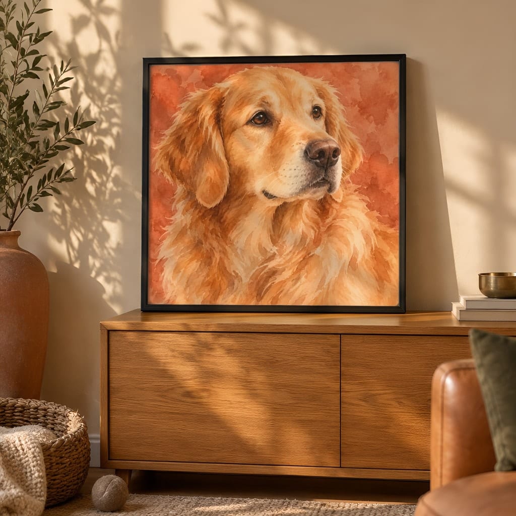 Pet Portrait Frame Mockup Bundle — 40 Square Dog Corner 1:1 Wall Art PSD Mockups: mockup scene 12 of 40