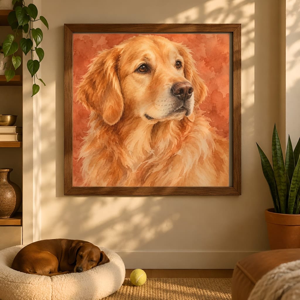 Pet Portrait Frame Mockup Bundle — 40 Square Dog Corner 1:1 Wall Art PSD Mockups: mockup scene 18 of 40