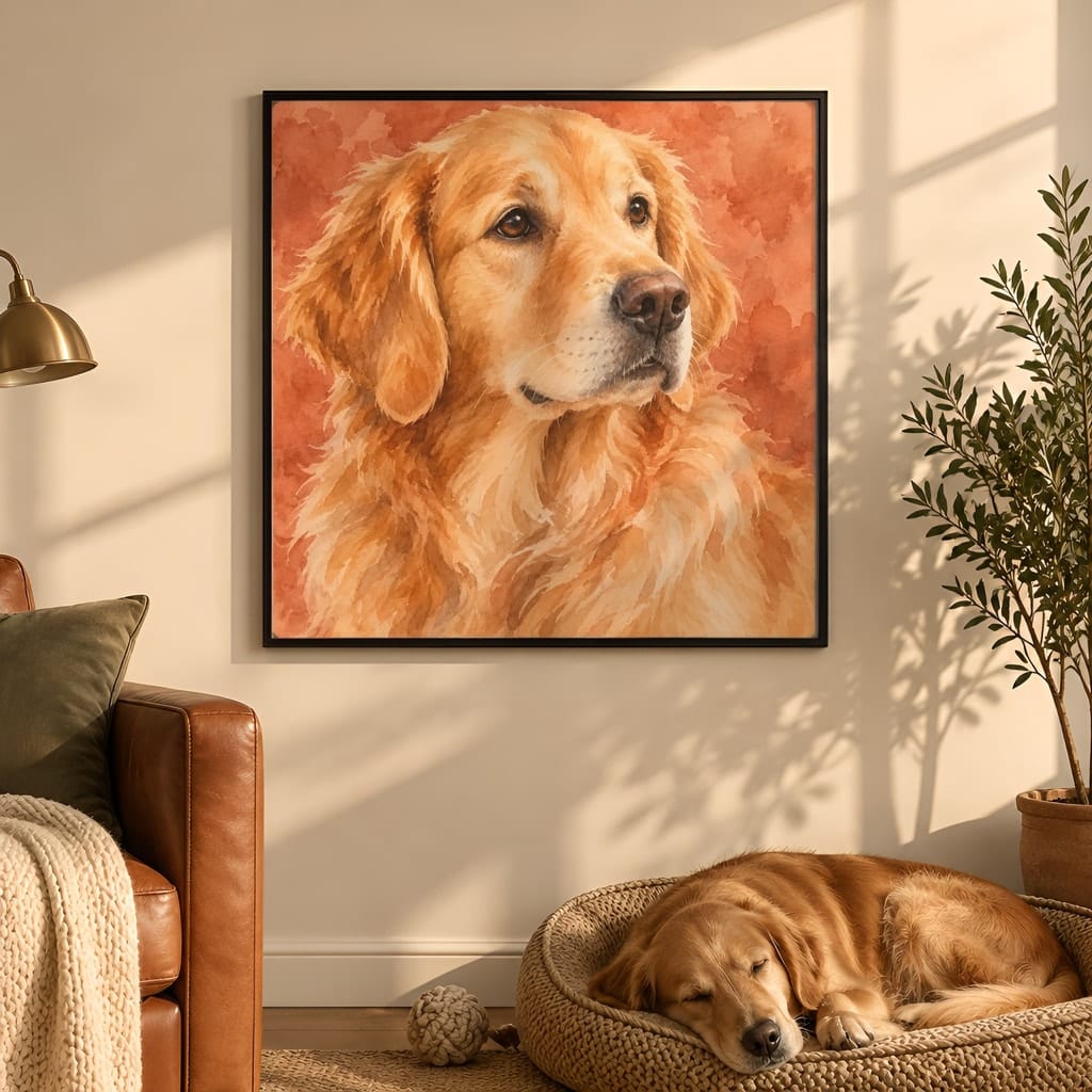 Pet Portrait Frame Mockup Bundle — 40 Square Dog Corner 1:1 Wall Art PSD Mockups: mockup scene 2 of 40