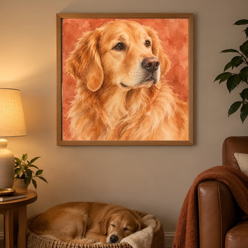 Pet Portrait Frame Mockup Bundle — 40 Square Dog Corner 1:1 Wall Art PSD Mockups: mockup scene 34 of 40