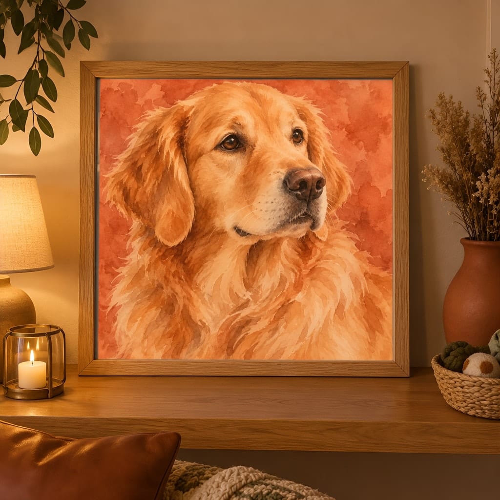Pet Portrait Frame Mockup Bundle — 40 Square Dog Corner 1:1 Wall Art PSD Mockups: mockup scene 36 of 40
