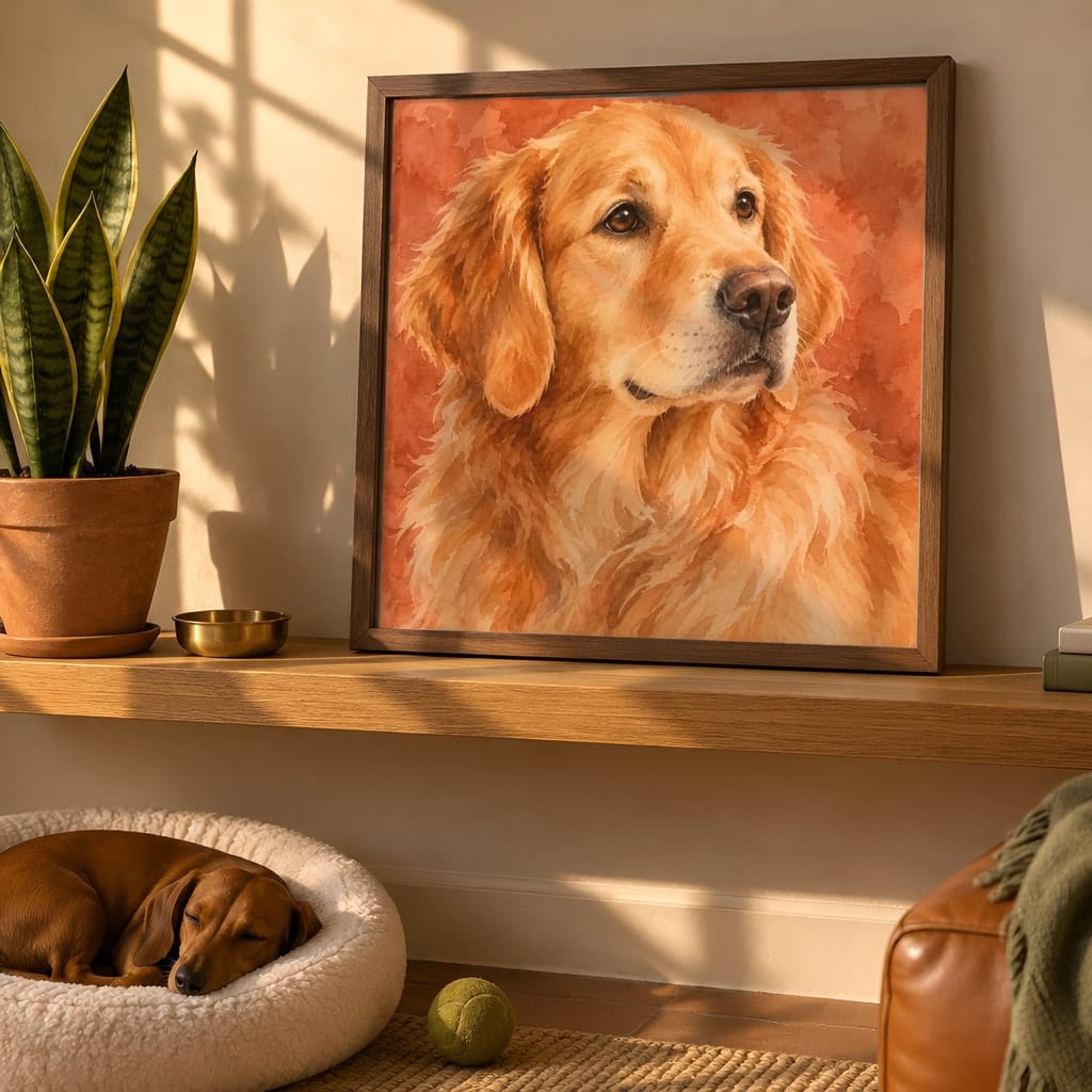 Pet Portrait Frame Mockup Bundle — 40 Square Dog Corner 1:1 Wall Art PSD Mockups: mockup scene 5 of 40