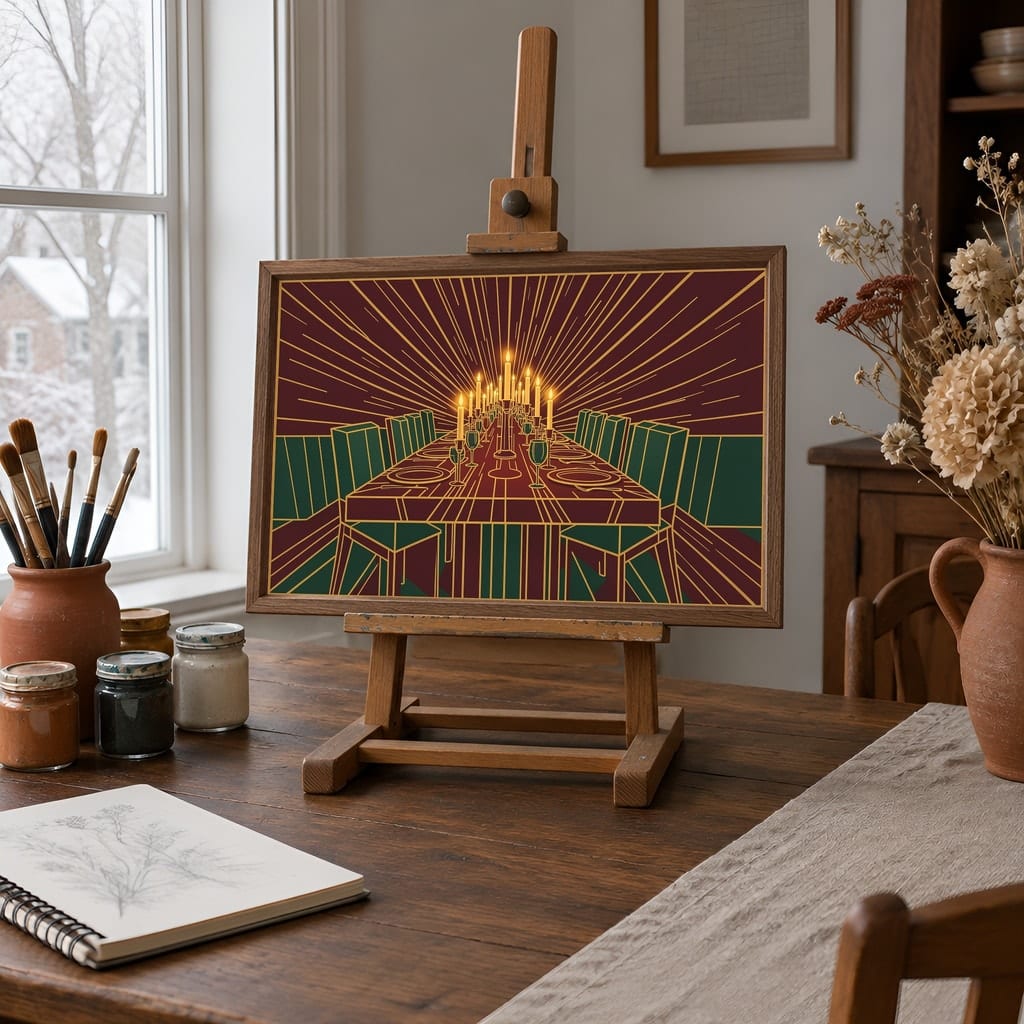 Horizontal Frame Mockup Bundle — Retro 70s Dining Room Winter Wall Art PSD (40 Scenes): mockup scene 11 of 40