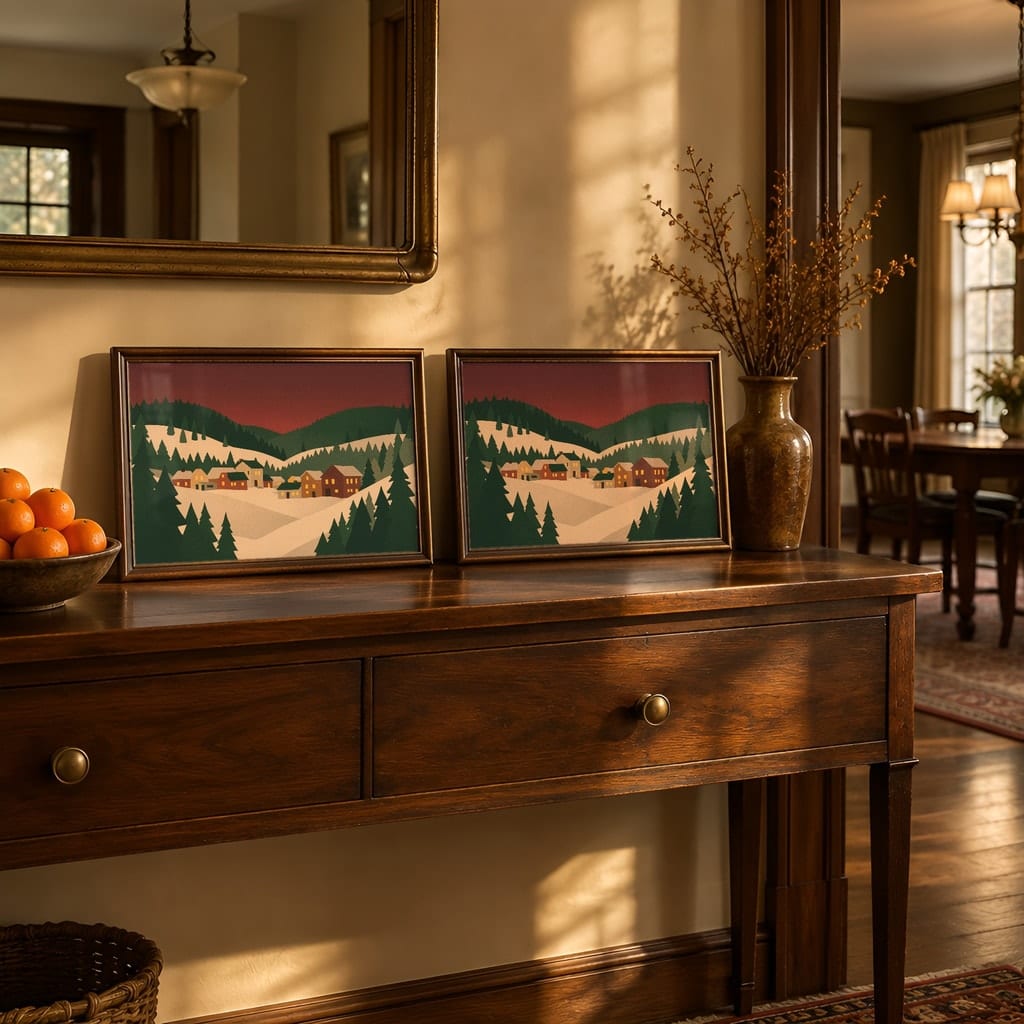 Horizontal Frame Mockup Bundle — Retro 70s Dining Room Winter Wall Art PSD (40 Scenes): mockup scene 16 of 40