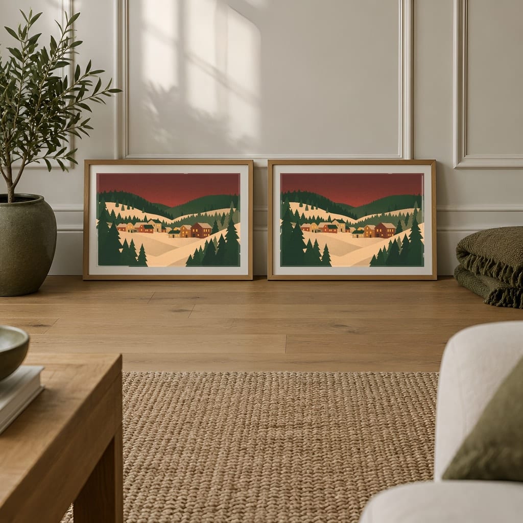 Horizontal Frame Mockup Bundle — Retro 70s Dining Room Winter Wall Art PSD (40 Scenes): mockup scene 26 of 40