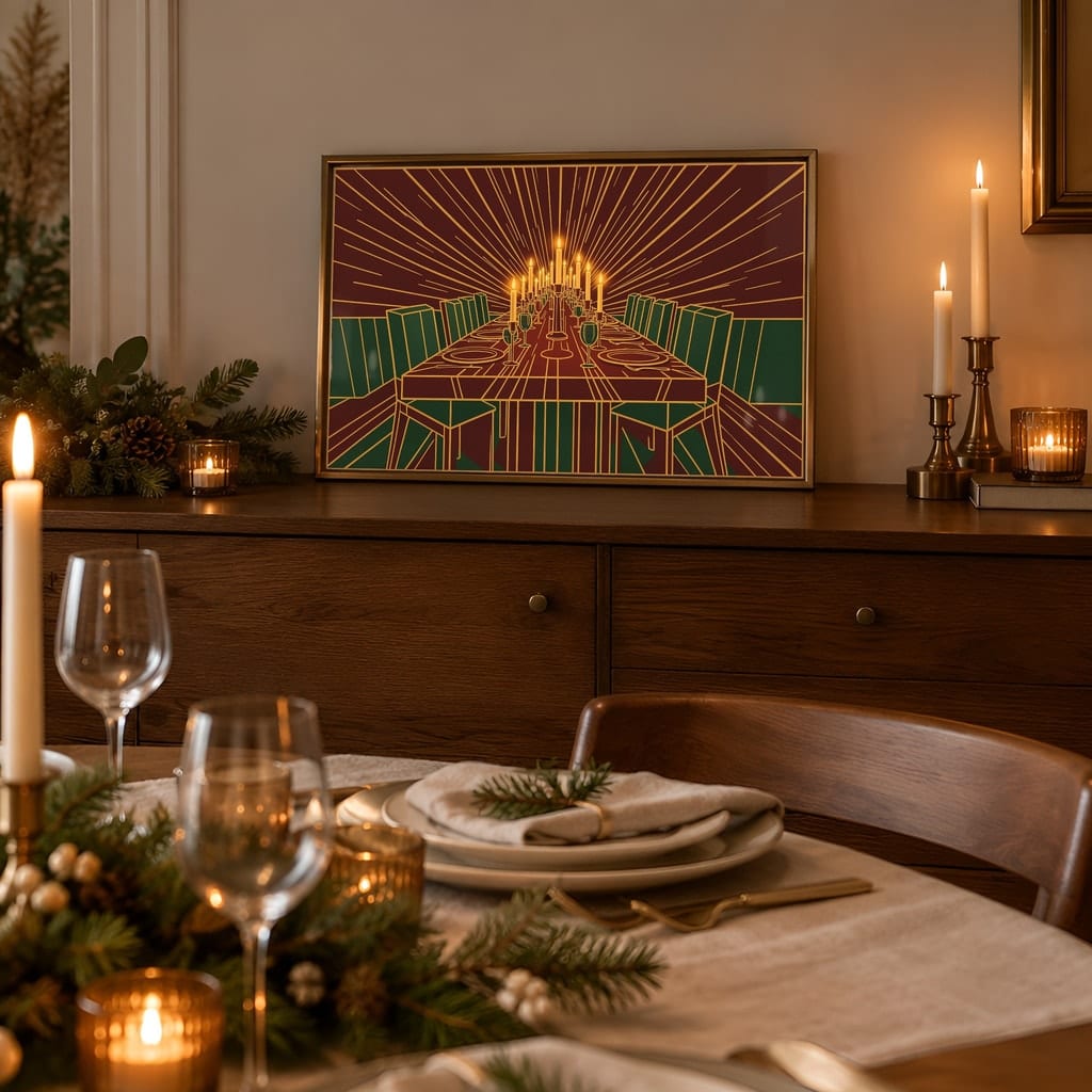 Horizontal Frame Mockup Bundle — Retro 70s Dining Room Winter Wall Art PSD (40 Scenes): mockup scene 27 of 40