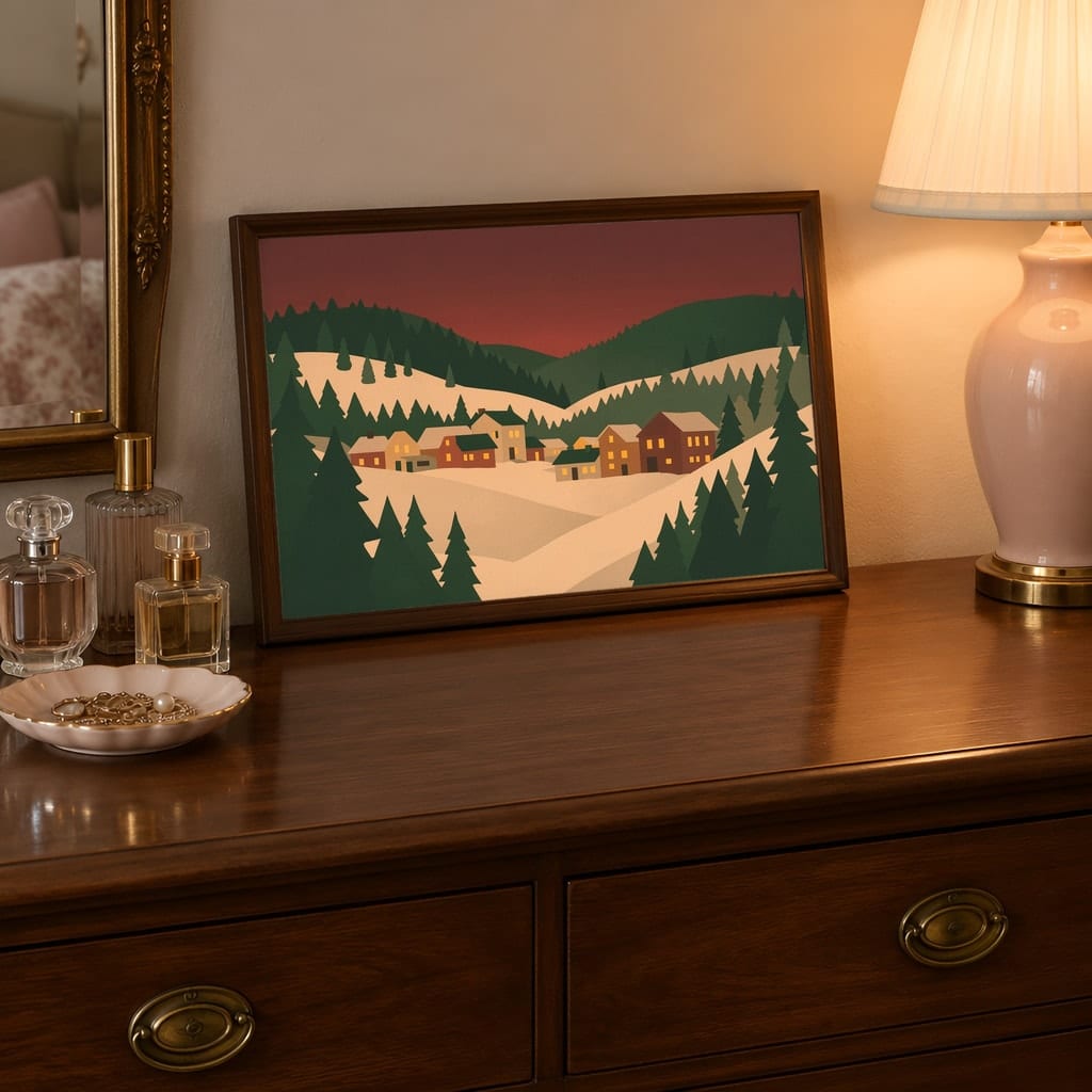 Horizontal Frame Mockup Bundle — Retro 70s Dining Room Winter Wall Art PSD (40 Scenes): mockup scene 29 of 40