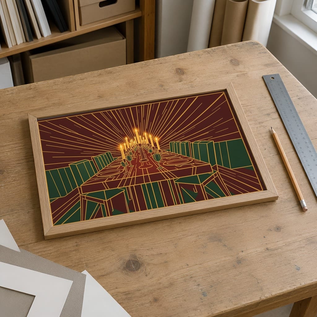 Horizontal Frame Mockup Bundle — Retro 70s Dining Room Winter Wall Art PSD (40 Scenes): mockup scene 37 of 40