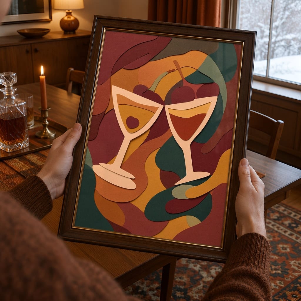 Dining Room Frame Mockup Bundle — Retro 70s Winter Wall Art PSD Templates (40 Scenes) — first mockup scene from the pack