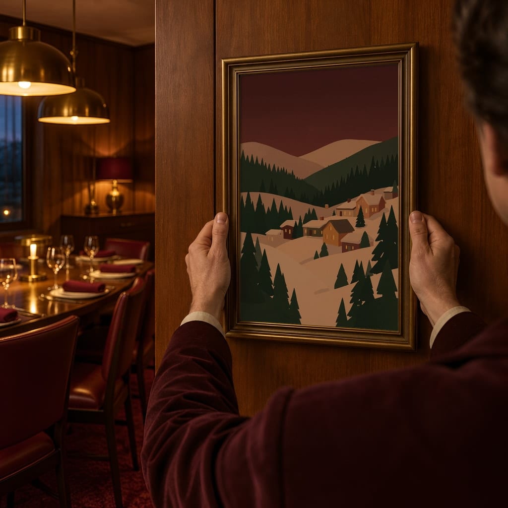 Dining Room Frame Mockup Bundle — Retro 70s Winter Wall Art PSD Templates (40 Scenes): mockup scene 11 of 40