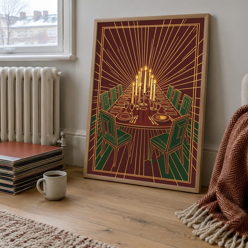 Dining Room Frame Mockup Bundle — Retro 70s Winter Wall Art PSD Templates (40 Scenes): mockup scene 17 of 40