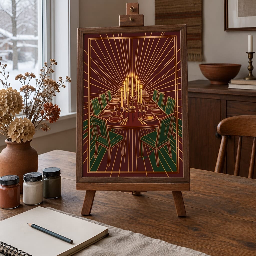 Dining Room Frame Mockup Bundle — Retro 70s Winter Wall Art PSD Templates (40 Scenes): mockup scene 18 of 40