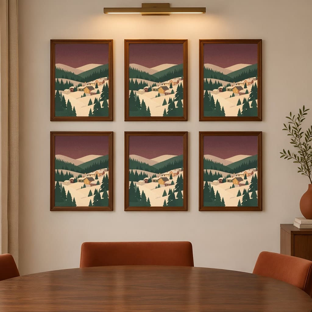 Dining Room Frame Mockup Bundle — Retro 70s Winter Wall Art PSD Templates (40 Scenes): mockup scene 27 of 40
