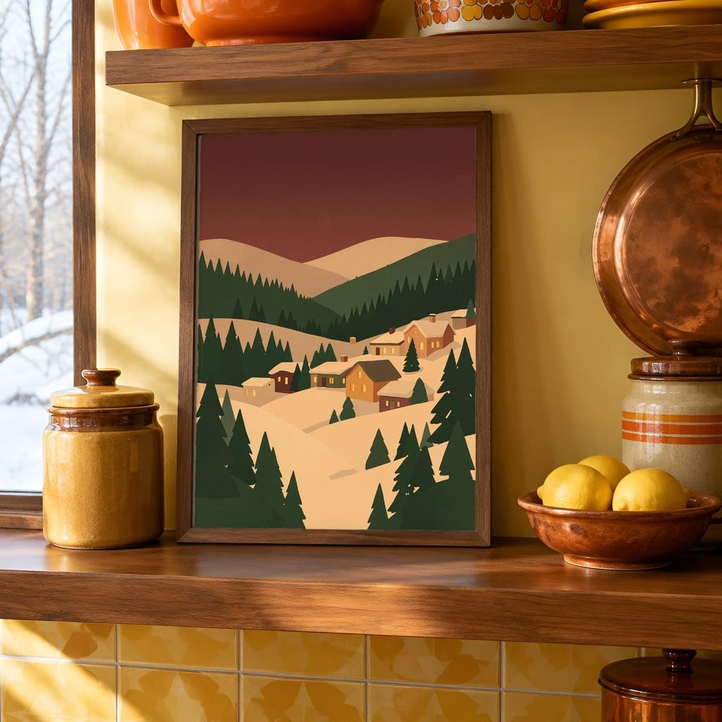 Dining Room Frame Mockup Bundle — Retro 70s Winter Wall Art PSD Templates (40 Scenes): mockup scene 28 of 40