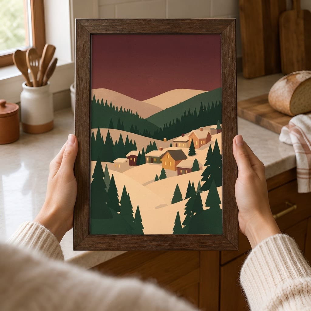 Dining Room Frame Mockup Bundle — Retro 70s Winter Wall Art PSD Templates (40 Scenes): mockup scene 40 of 40