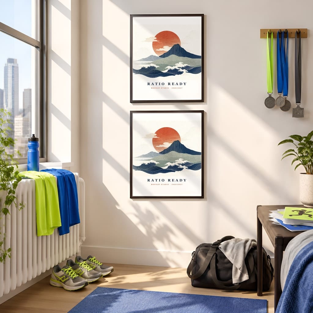 Running Wall Art Mockup Bundle — Run Club Poster and Gallery Frame PSD Templates (40 Scenes): mockup scene 26 of 40