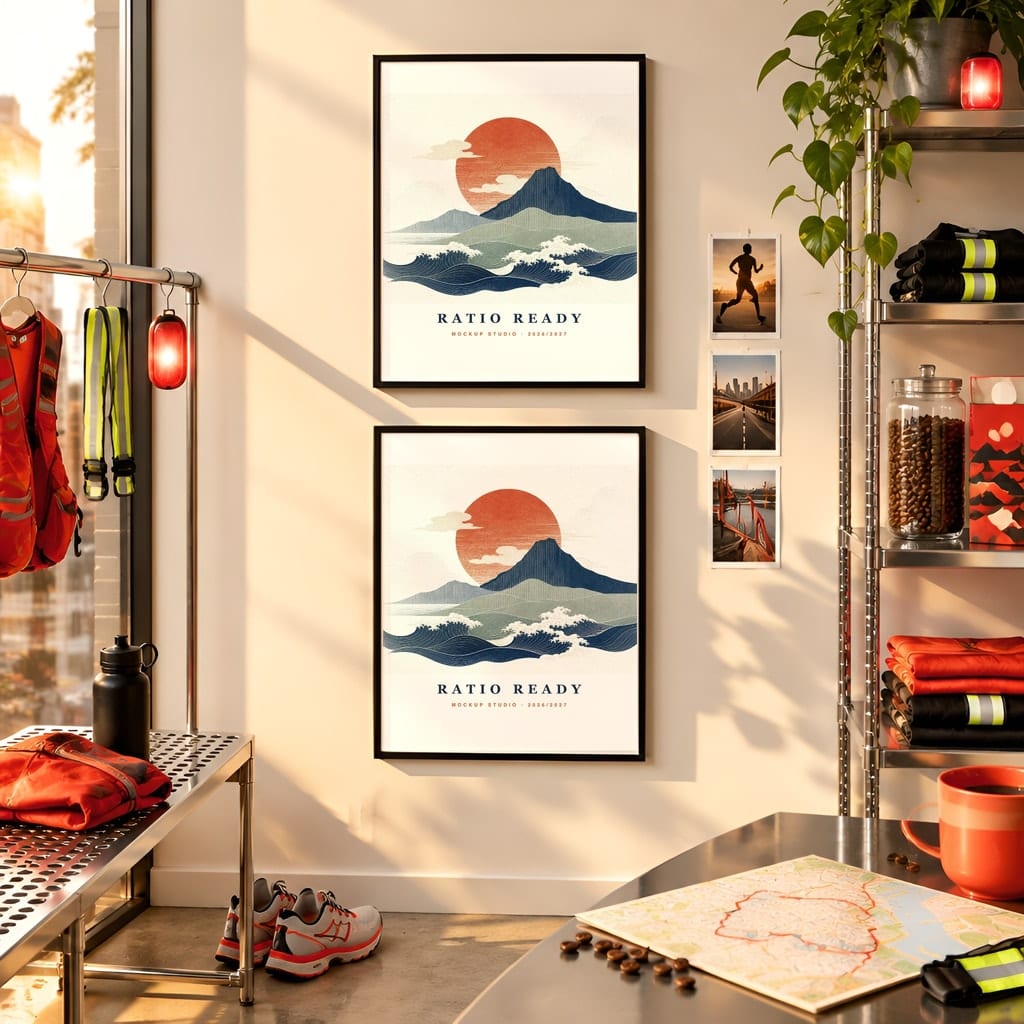 Running Wall Art Mockup Bundle — Run Club Poster and Gallery Frame PSD Templates (40 Scenes): mockup scene 27 of 40
