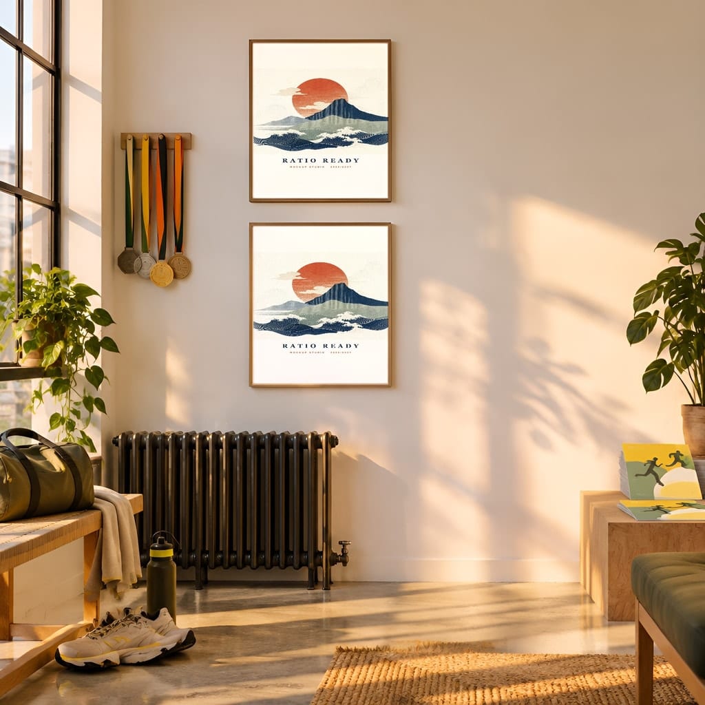 Running Wall Art Mockup Bundle — Run Club Poster and Gallery Frame PSD Templates (40 Scenes): mockup scene 30 of 40