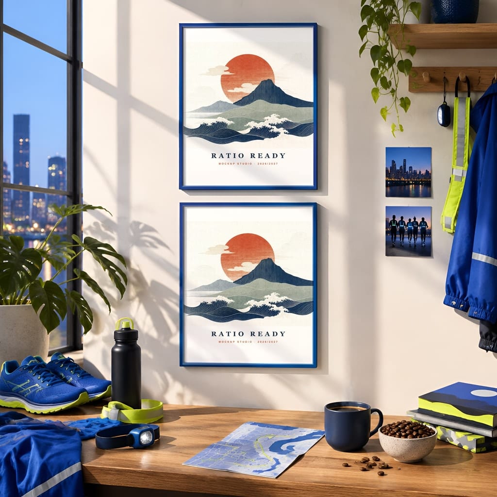 Running Wall Art Mockup Bundle — Run Club Poster and Gallery Frame PSD Templates (40 Scenes): mockup scene 31 of 40