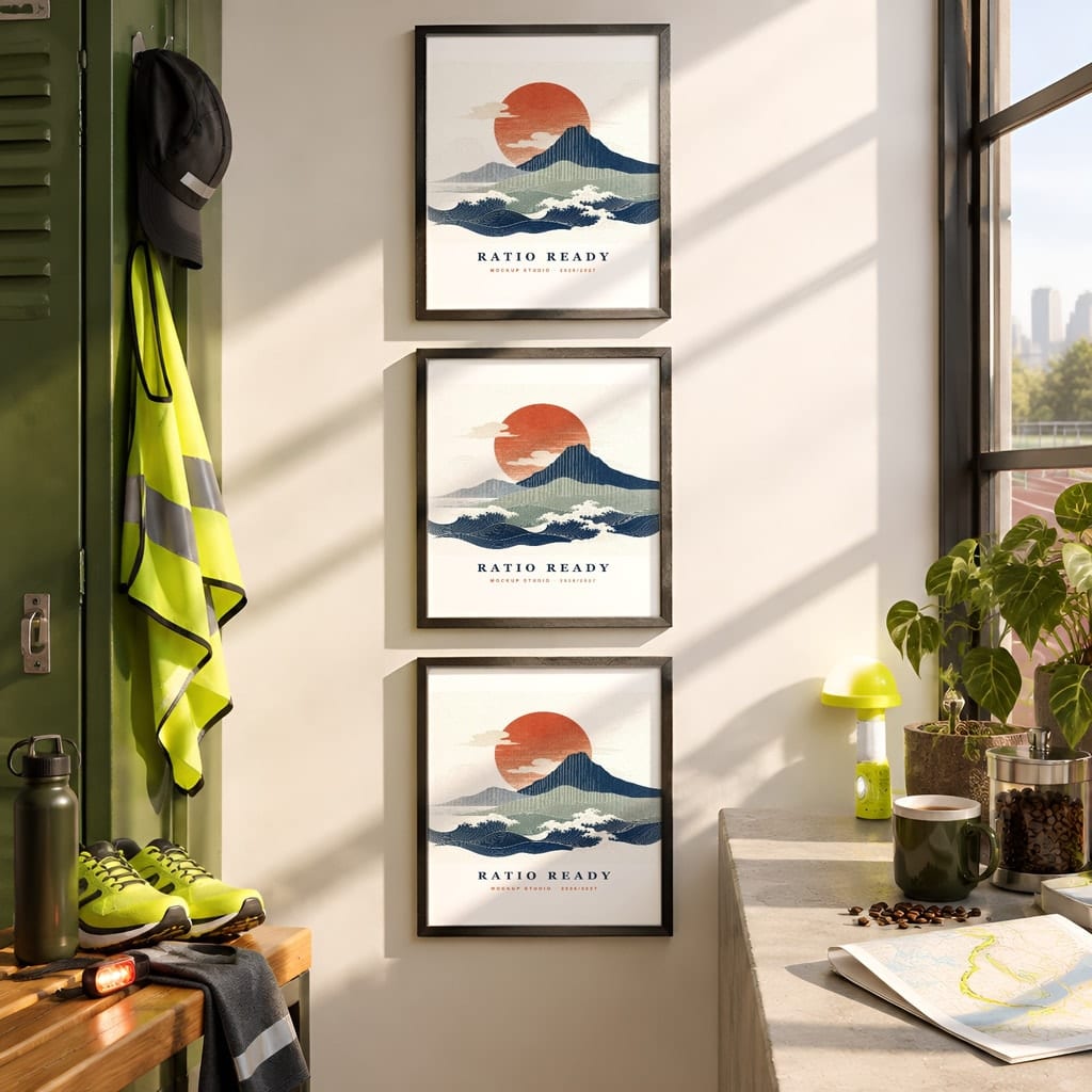 Running Wall Art Mockup Bundle — Run Club Poster and Gallery Frame PSD Templates (40 Scenes): mockup scene 35 of 40