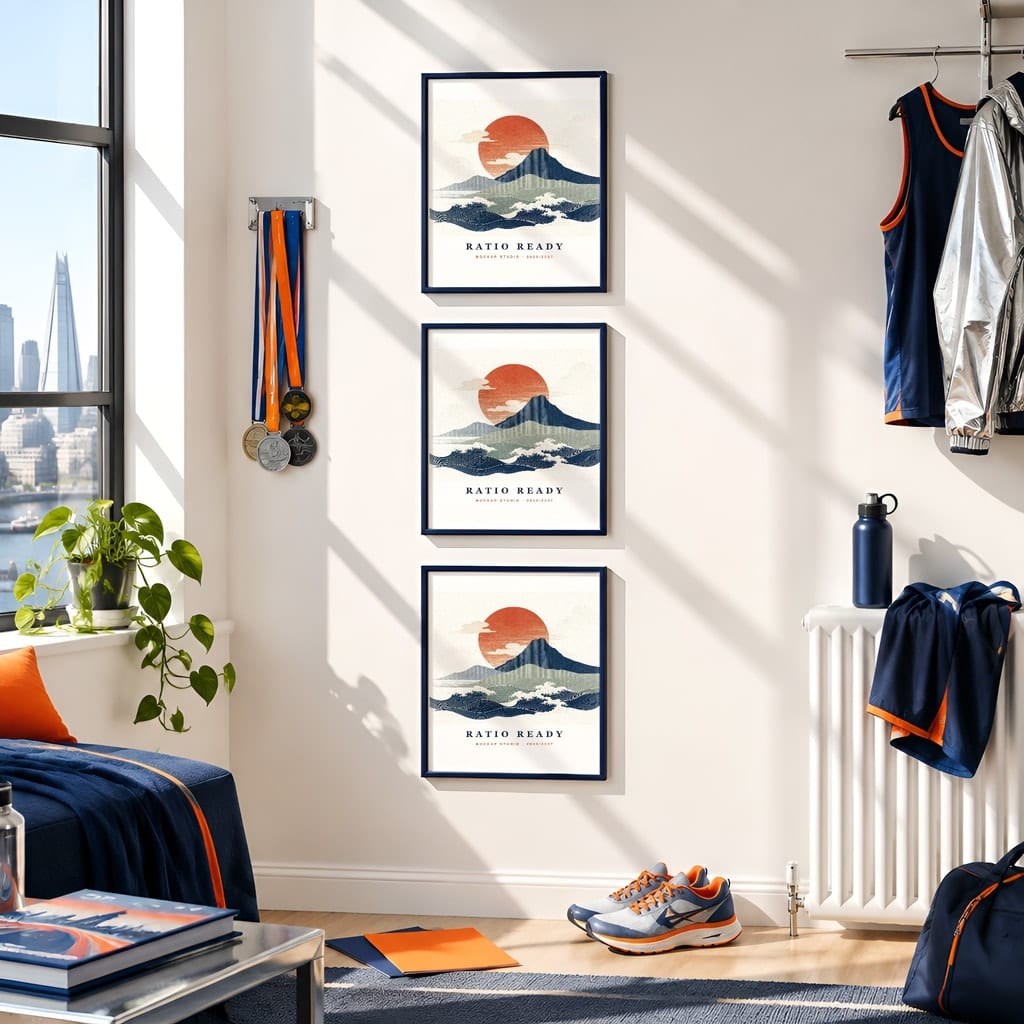 Running Wall Art Mockup Bundle — Run Club Poster and Gallery Frame PSD Templates (40 Scenes): mockup scene 38 of 40