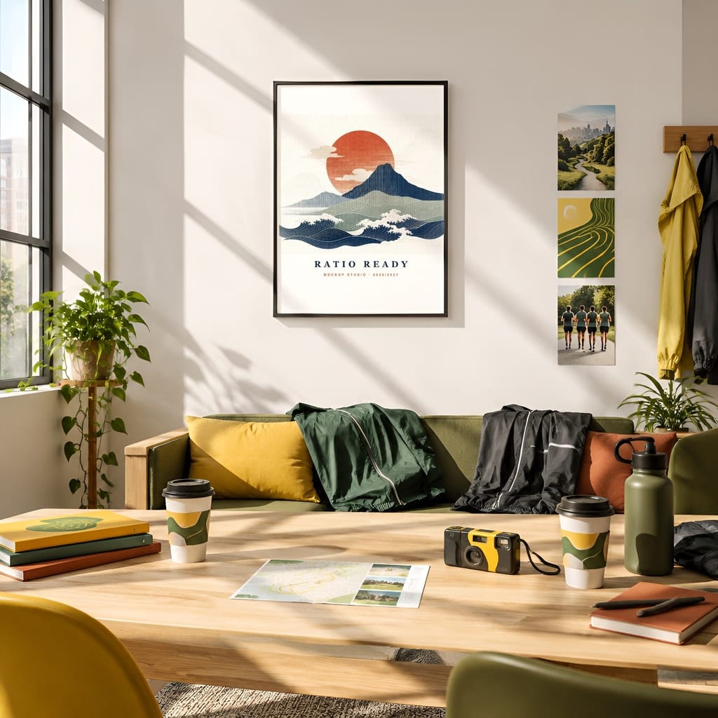 Running Wall Art Mockup Bundle — Run Club Poster and Gallery Frame PSD Templates (40 Scenes): mockup scene 5 of 40