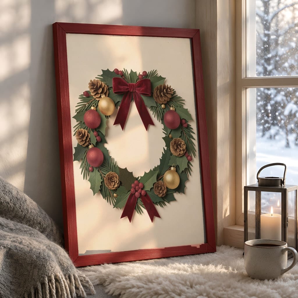 Christmas Frame Mockup Bundle — 20 Vertical Scandinavian Nordic Wall Art PSD Mockups: mockup scene 14 of 20