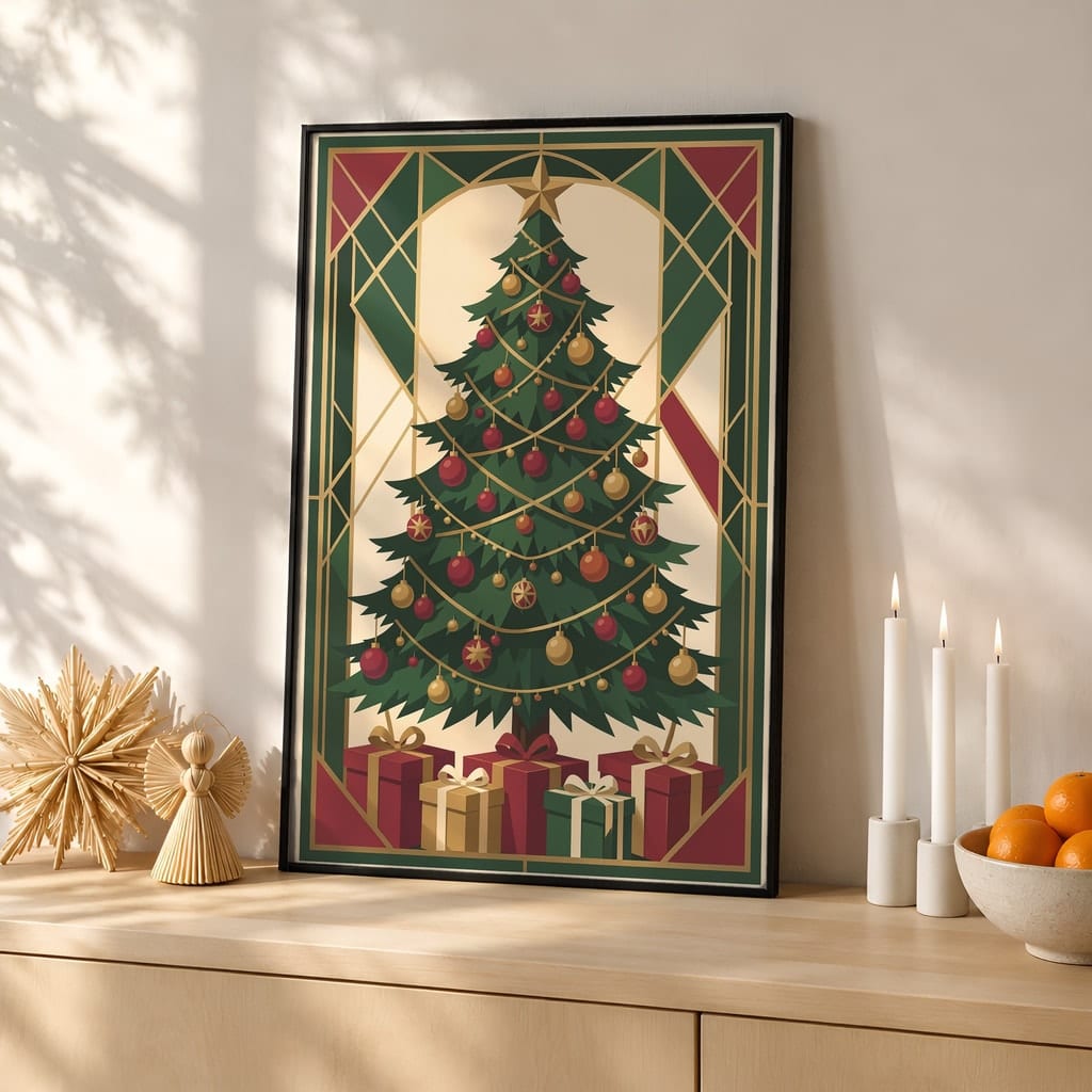 Christmas Frame Mockup Bundle — 20 Vertical Scandinavian Nordic Wall Art PSD Mockups: mockup scene 3 of 20