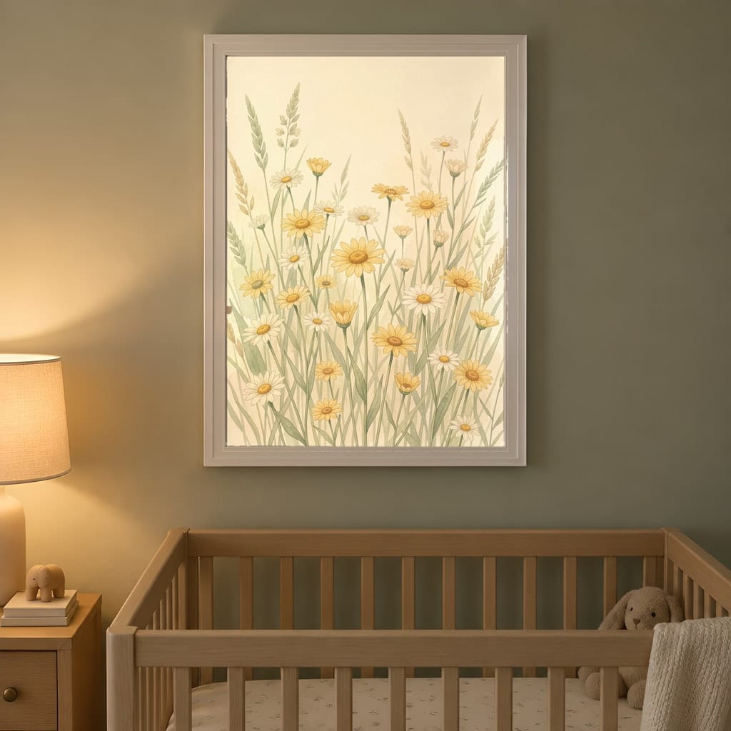 Sunny Nursery Frame Mockup — Baby Room Wall Art PSD Templates (18 Scenes): mockup scene 12 of 18