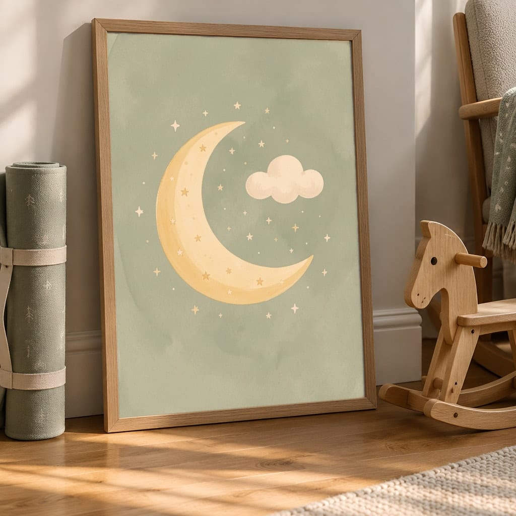 Sunny Nursery Frame Mockup — Baby Room Wall Art PSD Templates (18 Scenes): mockup scene 16 of 18