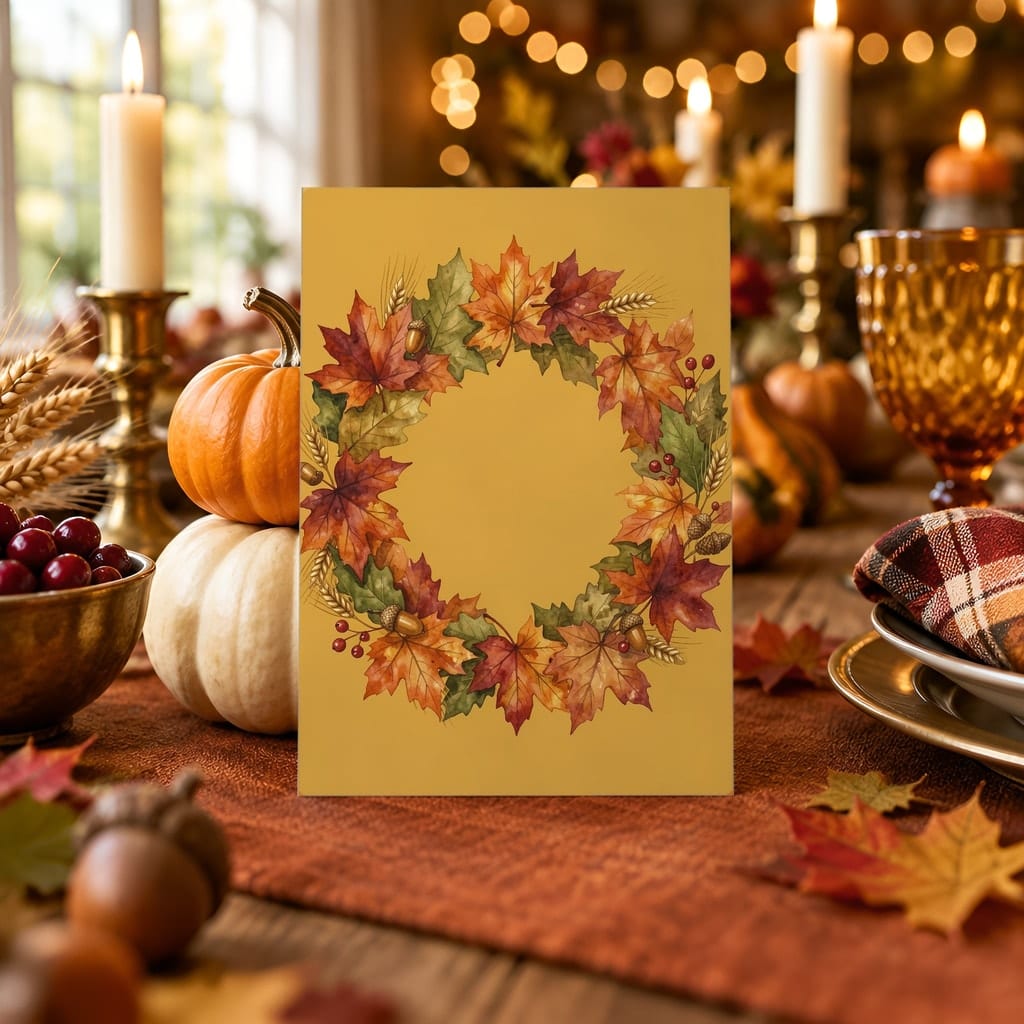Thanksgiving Card Mockup Bundle — 20 Harvest Orange and Cranberry 5x7 Greeting Card PSD Mockups — first mockup scene from the pack