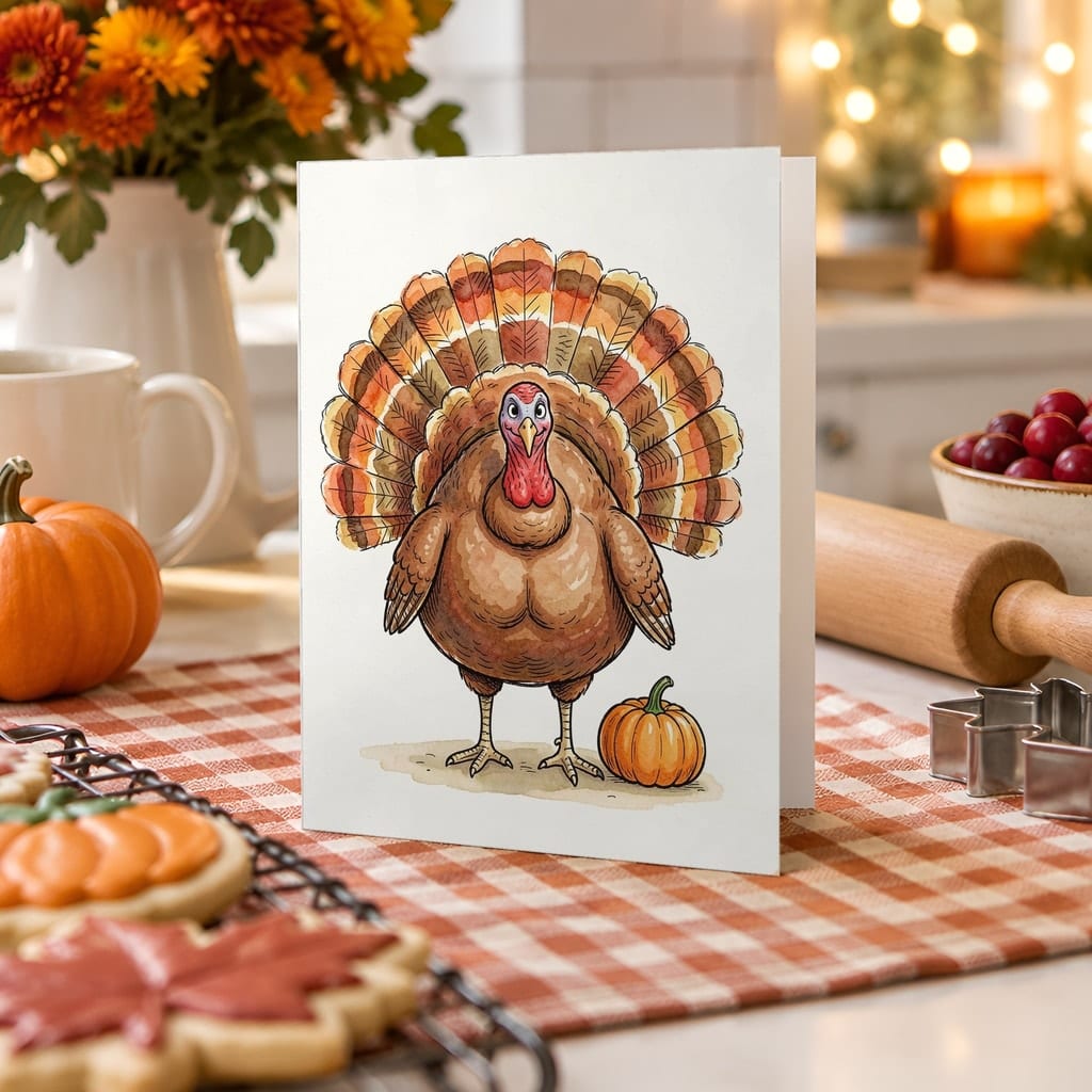 Thanksgiving Card Mockup Bundle — 20 Harvest Orange and Cranberry 5x7 Greeting Card PSD Mockups: mockup scene 10 of 20