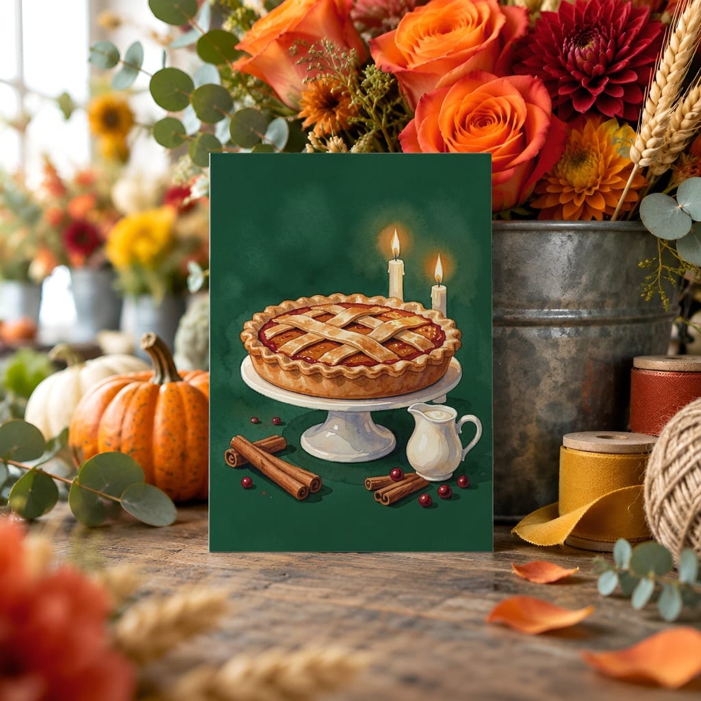 Thanksgiving Card Mockup Bundle — 20 Harvest Orange and Cranberry 5x7 Greeting Card PSD Mockups: mockup scene 11 of 20