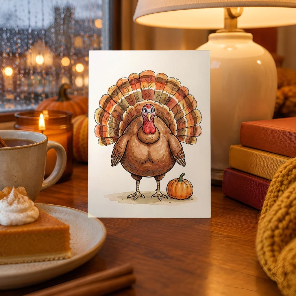 Thanksgiving Card Mockup Bundle — 20 Harvest Orange and Cranberry 5x7 Greeting Card PSD Mockups: mockup scene 19 of 20