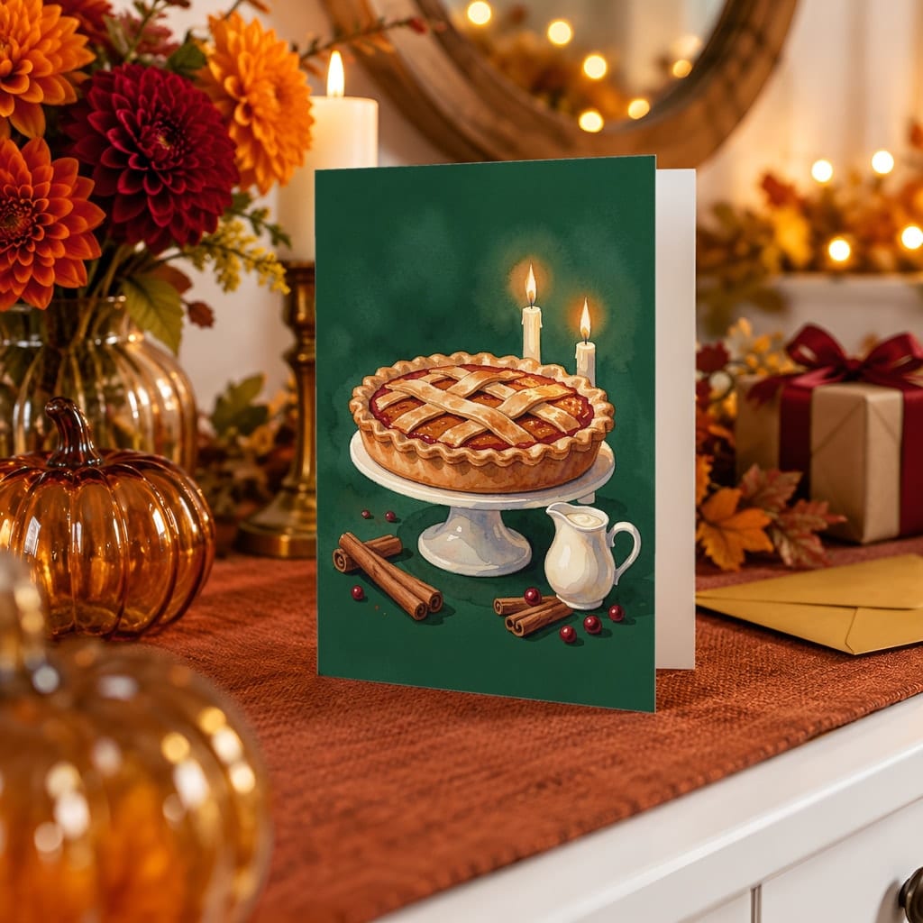 Thanksgiving Card Mockup Bundle — 20 Harvest Orange and Cranberry 5x7 Greeting Card PSD Mockups: mockup scene 20 of 20