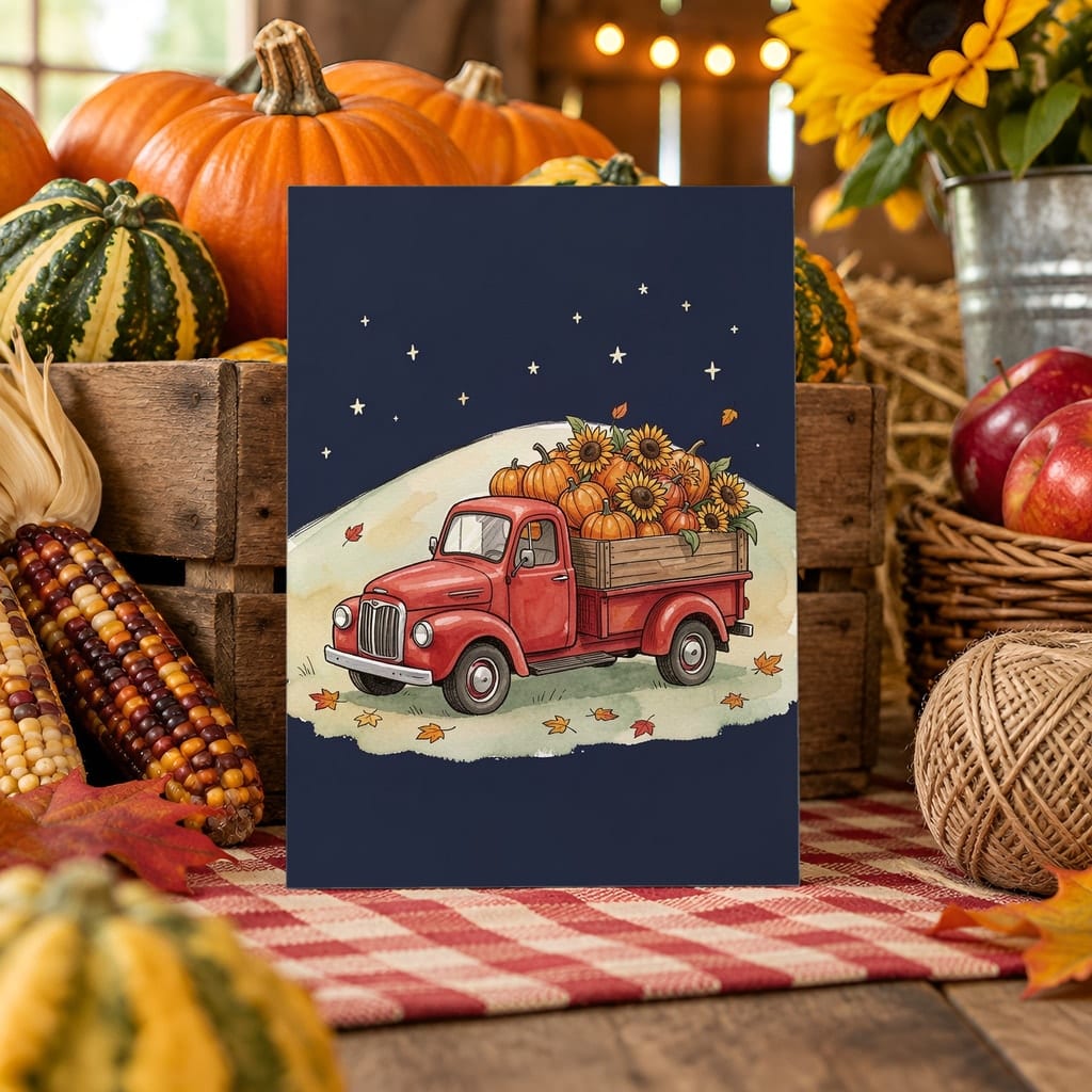 Thanksgiving Card Mockup Bundle — 20 Harvest Orange and Cranberry 5x7 Greeting Card PSD Mockups: mockup scene 4 of 20