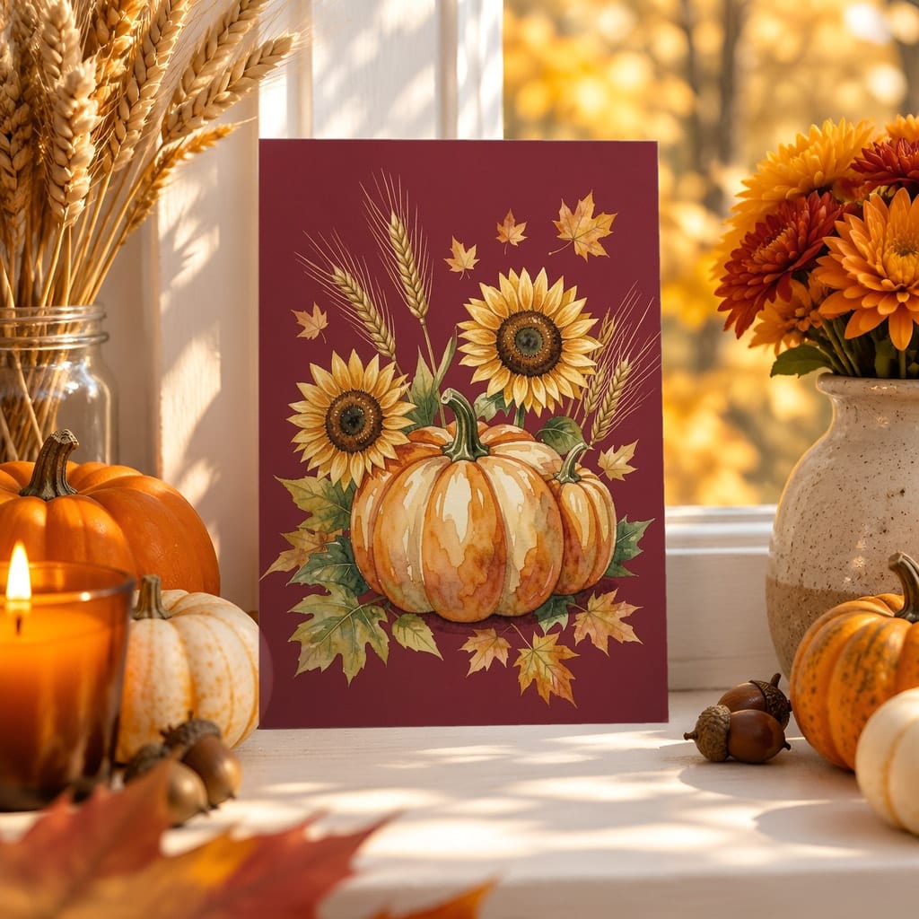 Thanksgiving Card Mockup Bundle — 20 Harvest Orange and Cranberry 5x7 Greeting Card PSD Mockups: mockup scene 6 of 20